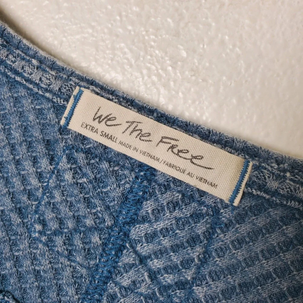 Free People We The Free Coraline Indigo Wash Blue Waffle Weave V-Neck Top XS